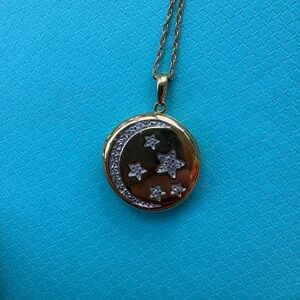 Rare Find Gold and Diamond Moon & Stars Locket Necklace NWOB